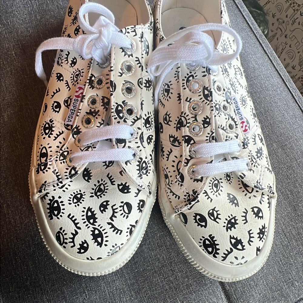 Superga Black and White Eye Pattern Sneakers